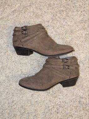 Style&Co Suede Buckle Ankle Boots - Taupe